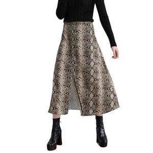 Zara Snakeprint Button Front A-line Midi Skirt Size Small